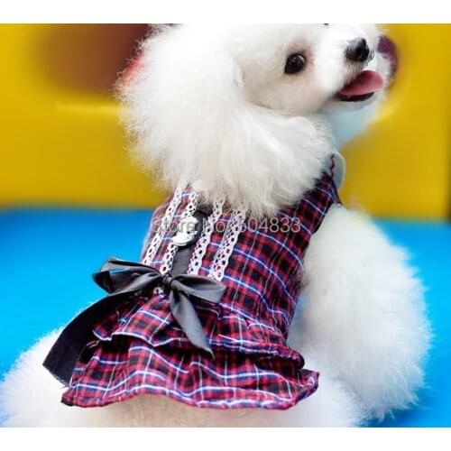 Grid Print Dog Dress with Black Bow Scotland Style Puppy Doggie Summer Clothes Skirt XS-XL