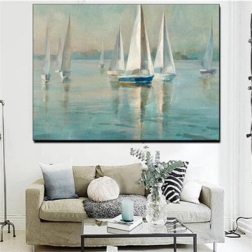 Drop-shipping Modern Wall Art Canvas Seascape Poster Nordic Wall Picture for Living Room Boat Sea Canvas Painting Unframed