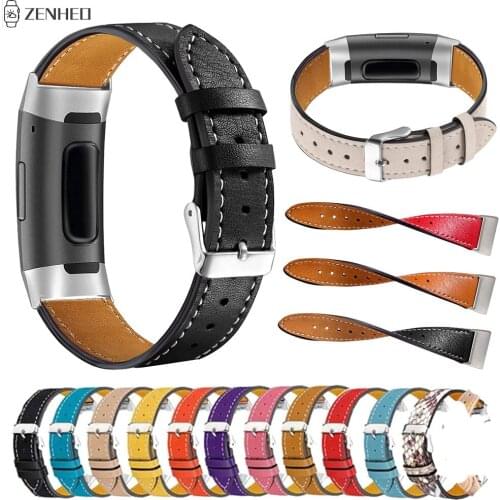 Genuine Leather Strap Replacement Watchbands For Fitbit Charge 3 Charge3 Bands Interchangeable Smart Fitness Watch Band
