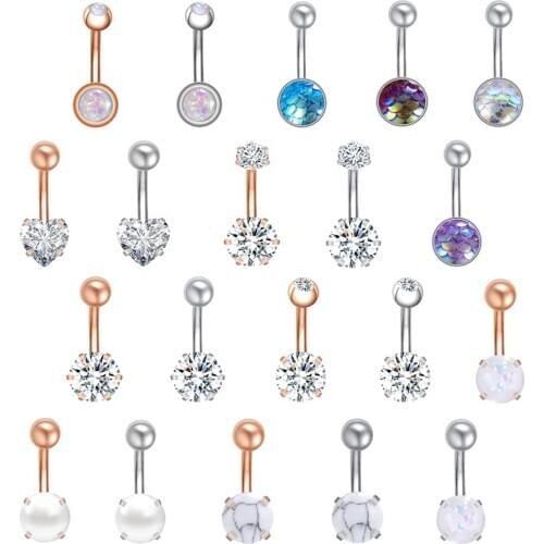 Rose Gold 14g Belly Button Rings Set Double Ball Belly Navel Piercing Crystal Navel Belly Rings for Women Body Piercing Jewelry