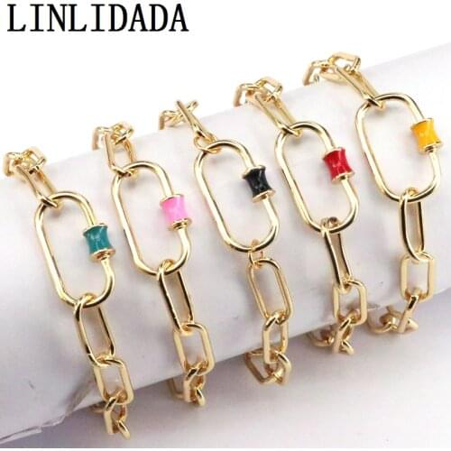 8Pcs, Gold Color Screw clasp charm bracelet,Oval shape Enamel charm connector rolo chain adjustable bracelet