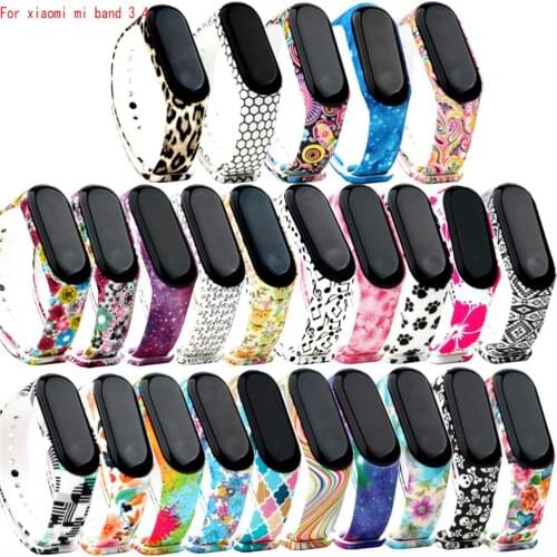 Silicone Strap For Xiaomi Mi band 4 band 3 Smart wrist Watch Flower Printed Wrist Band replacement Sport Bracelet Accessories