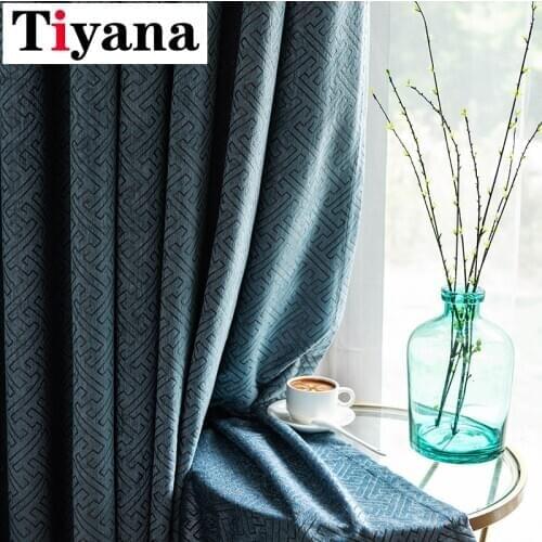 Modern Geometric Blackout Curtains for Bedroom Double-sided Jacquard Shade Thick Chenille Living Room Window Drapery M131Z