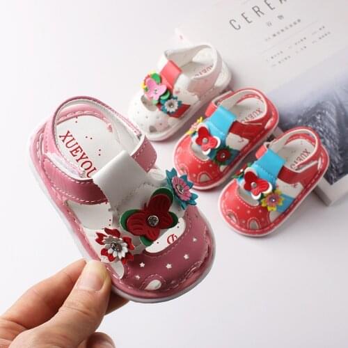 Insole 11.5-13.5cm 0-2 Year Old Baby Sandals Summer Soft Bottom Flower Toddler Shoes Girls