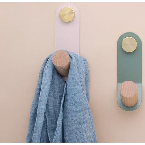 6 color /Natural Wooden Coat pink Hook Wall-mounted Hooks DIY Wall Decor Iron Art Scarf Hat and Bag Storage Hanger