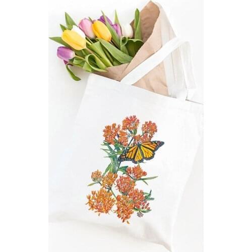 Beautiful Flower Large Capacity Canvas Tote Shopping Bags Women Handbags Printing Eco Bag Fshion Beautiful Shopper Shoulder Bags