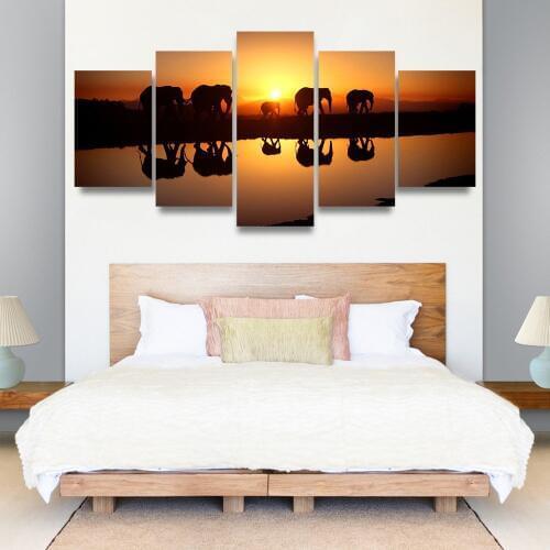 High Quality 5 Panels HD Printed Elephant Painting Canvas Print Room decor print poster Picture Canvas Wall art