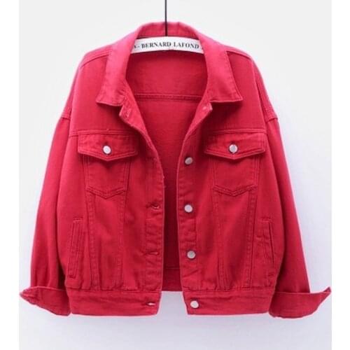 Women Denim Jacket Pink White Black Purple Multicolor Jean Outwear Spring Autumn Loose Top Soft Casual Coat Red Jacket Women