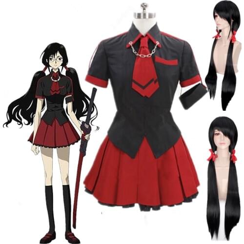Anime Blood-C Kisaragi Saya Girl Cloth Uniform Cosplay Costume long hair Custom-Made Halloween Costume for Women