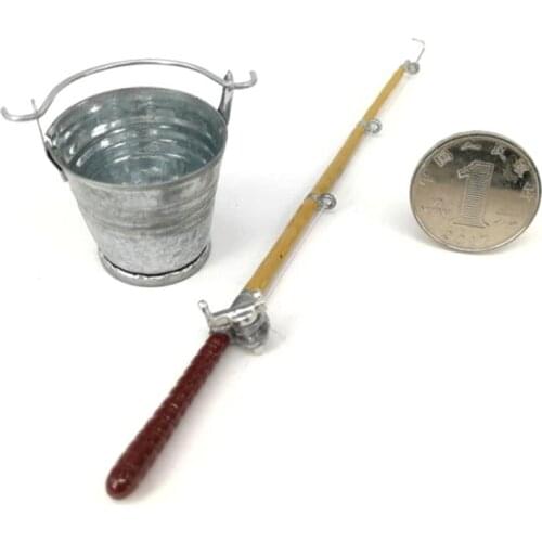 1 Set 1:12 Dollhouse Miniature Fishing Tool Model Fishing Rod +Water Bucket Toy Dolls House Garden decoration Accessories