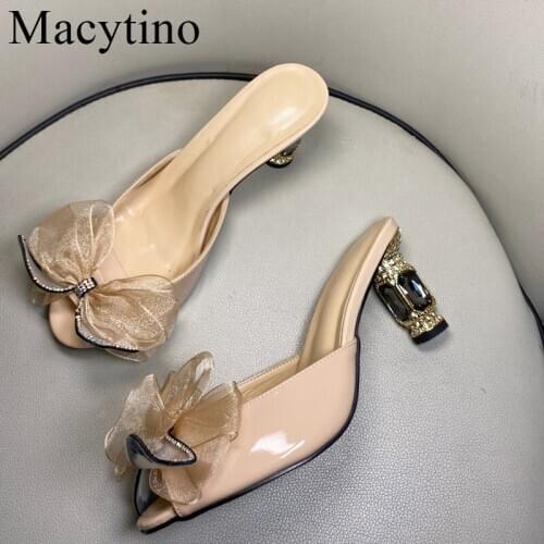 2020 Fashion Slipper Shoes Women Lace Bowtie Summer Sandals Slipper Outdoor Flip flops Beach Shoes Female High Heel Slippers