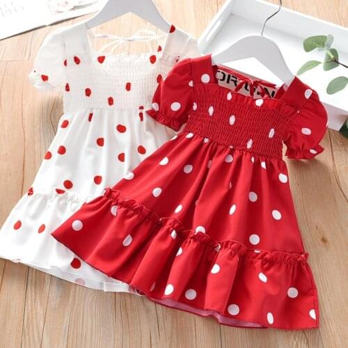 2021 New Girls Summer Dresses Casual Fashion Costume Children Party Princess Sweet Lace Big Dot Chiffon Dress 2 3 4 5 6 7 Year