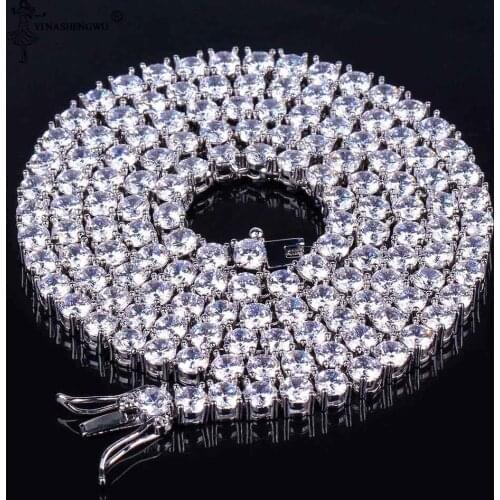 3mm-5mm Iced Out Bling AAA Zircon 1 Row Tennis Chain Fashion Jewelry Necklace Men Hip hop Jewelry Gold Rose Gold Color Charms