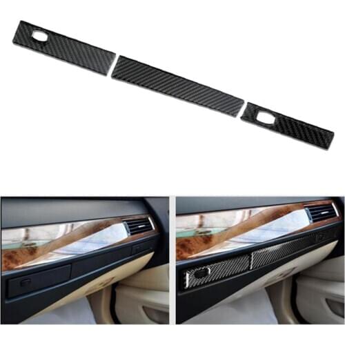 3Pcs Carbon Fiber Co-Pilot Water Cup Holder Frame Decoration Cover Trim For-BMW 5 Series E60 2005-2010 LHD