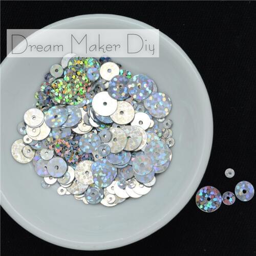 50g(10000pcs) 3/4/6/8mm Laser Silver Flat Round Loose Sequins Paillettes Sewing Wedding Craft of Kids DIY Confetti Decoration