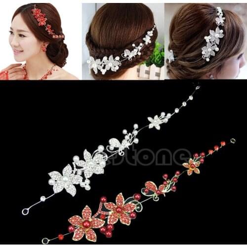 BELLYQUEENClear Crystal Rhinestone Faux Pearl Flower Party Bridal Headband Hair Band Tiara