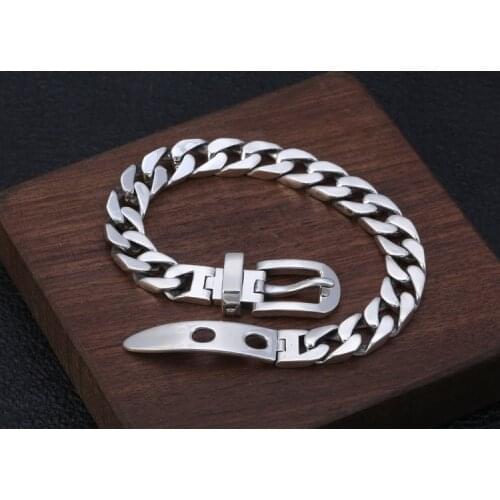 925 Sterling Silver Mens Women lovers Belt Buckle Bangle Bracelet jewelry A4246