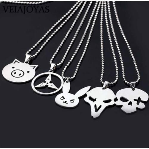 Game Overwatch Stainless Steel Pendant Necklace Beads Chain Choker Necklace for Woman OW Tracer Reaper Genji Charms Jewelry Gift