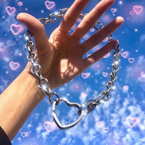 Colorful Chain Metal Heart Pendant Necklace For Women Girl Creative Punk Hip Hop Transparent Rainbow Choker Necklace Jewelry