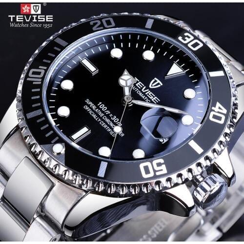 TEVISE Black Bezel Silver Stainlsee Steel Calendar Dispaly 2020 Luxury Brand Automatci Mechanical Wrist Watches Top Brand Luxury