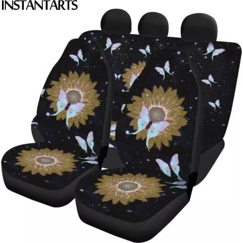 INSTANTARTS Car Seat Covers Sunflower with Dragonfly Pattern Washable Vehicle Seat Covers Full Set Easy Clean Car Seat Cushion