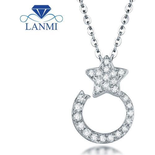 Moon Star Shape Diamond Pendant Necklace SI clarify Real 18K White Gold Elegant for Wife Wedding Fine Jewelry Gift