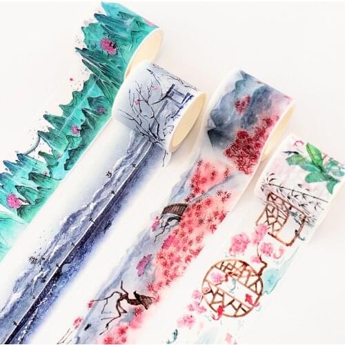 Chinese Style Antique Flower Plants Scenery Washi Tape Decoration Masking Tape Sticker DIY Sticky Paper Fall Decor School Supply