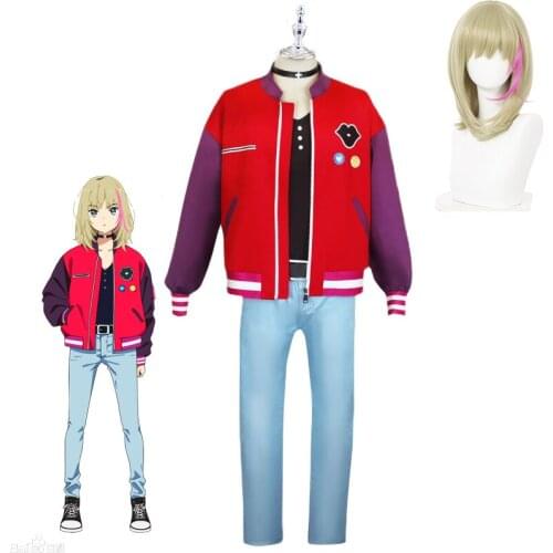 Anime WONDER EGG PRIORITY Kawai Rika Cosplay Costumes Coat+Top+Pants+Belt Uniform Full Sets Wig Synthetic Hair Halloween Party
