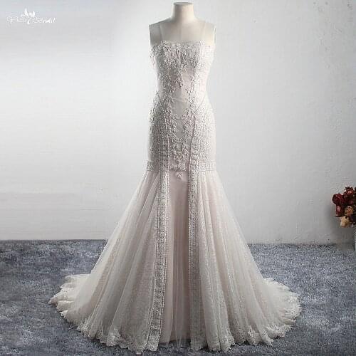LZ329 Elegant Sweetheart Sleeveless Mermaid Dress Nice Lace Appliques Blusher Wedding Dress Small Pearls Long Bridal Gowns