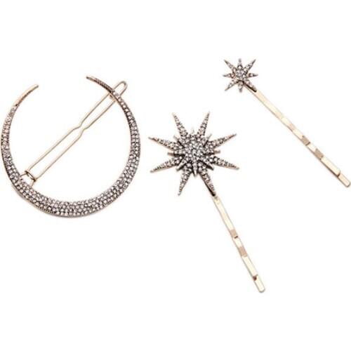 Fashion Star Rhinestone Hairpin Vintage Women Hair Clip Moon Star Hair Pins Accessories Wedding Hair Jewelry Headwear