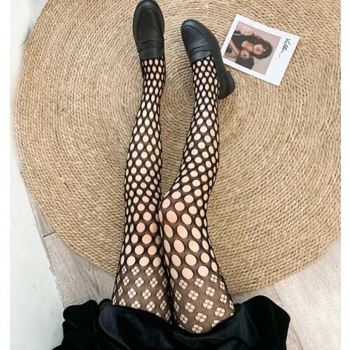 Fashion Hollow Stockings Women Black Nylon Tights Pantyhose Collant Femme HipHop Transparent Fihsnet Stocking Dress