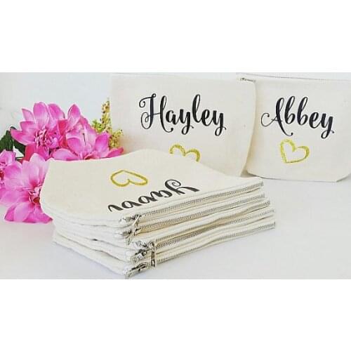 Set of 8 Personalised Name Pouch birthday wedding Make Up comestic Canvas Bags Gift for Bridal Party Bags zipper pouches