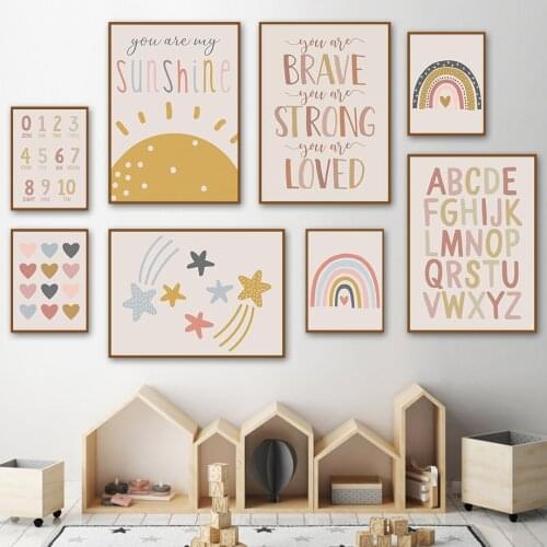 Number Letter ABC Sunshine Love Rainbow Shape Wall Art Canvas Painting Nordic Posters And Prints Wall Pictures Kids Room Decor