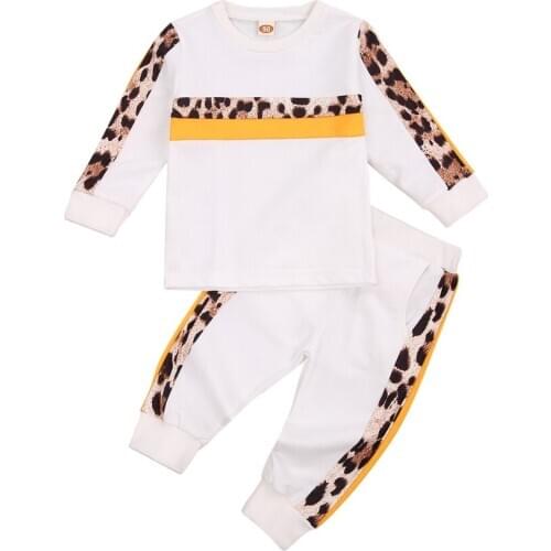 Baby Girls Boys Long Sleeve Leopard Sweatshirt Elastic Sweatpants Trousers Children Autumn Clothing Set Two-piece Suit 1-6Y