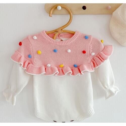 Autumn Kids Girl Long Sleeve Rompers Clothes Newborn Infant Baby Girls Cute Lace Knit Rompers Clothing
