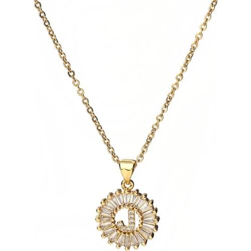 Stainless Steel Letter Series Pendant Necklace Gold Color Transparent Rhinestone Cubic Zirconia Concise Necklace For Men Gift