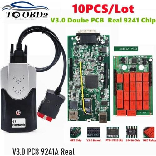 10PCS V3.0 board OBD2 DS150cdp TCS NEC relay with BT scanner V2017.R3 TCS PRO 2PCB board Real 9241A chip Auto diagnostic tool