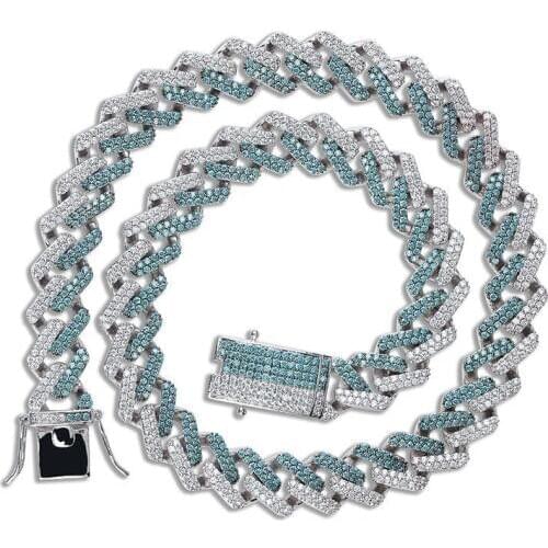 Lucky Sonny Luxury Cuban Chain 18" 20" 24" 30" Luxury Link Necklace Tennis Chain Green White Mixed CZ Iced Men Cooper Jewelry