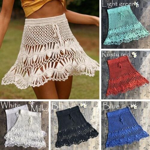 Sexy summer crochet swimwear floral BOHO mini skirts transparent pareos beachwear handmade hollow out short skirt lace Bikini