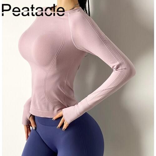 Peatacle Sports Top Womens Tight-fitting Quick Dry T-shirt Long Sleeve Yoga Clothes Stretchy Fitness Workout Gym Shirt