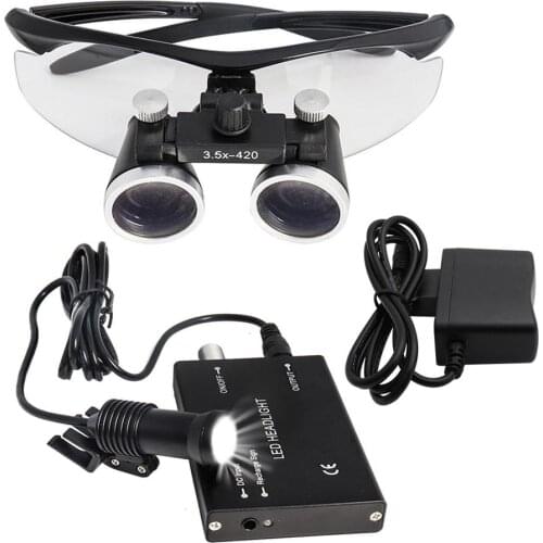 Dentst Dental Loupes Dental Magnifier Dental Lab Medical Loupes Magnification Binocular 2.5/3.5x420 Headlight Headlamp 5W