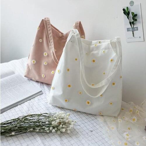 High quality Mesh Daisy Double Layer Canvas Shoulder Bag Korean Ins Lace Small Square Bag