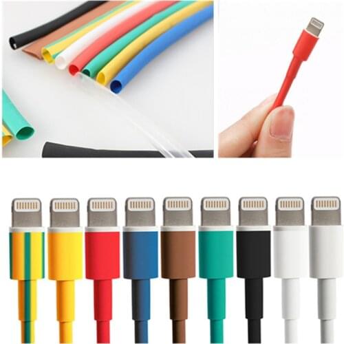 2:1 Heat Shrink Tube Sleeve for iPad iPhone 5 6 7 8 USB Data Charger Cable Fix Black/Red/Yellow/Green/Blue/White/Clear