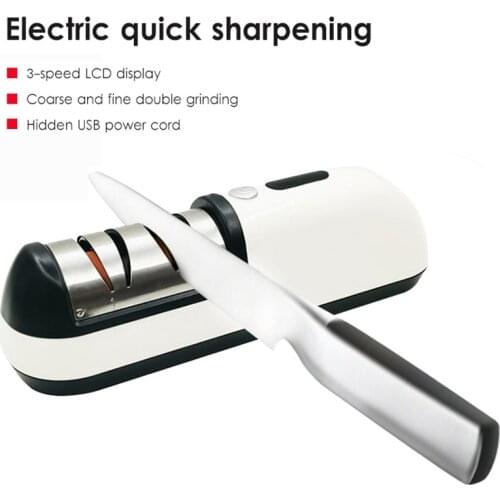 USB Electric Knife Sharpener 3 Speeds Adjustable Knife Scissor Sharpening Coarse and Fine Grinding Blade Kitchen Knives Tool