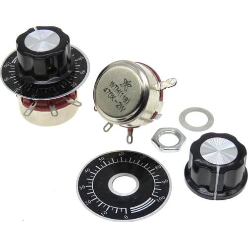 Shaft Carbon Linear Potentiometer WTH118-2W, Potentiometer Knob Kit with Scale Plate 6.8K 10K 22K 33K 47K 100K 220K 330K 470K