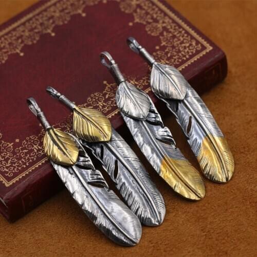 S925 sterling silver jewelry retro Thai silver dyed sweater pendant male and female feather pendant