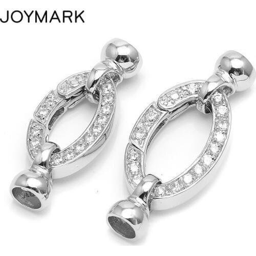925 Sterling Silver Zircon Pave Spring Ring Lock Clasp With End Caps Connectors Pearl Jewelry Accessories Findings SC-CZ114