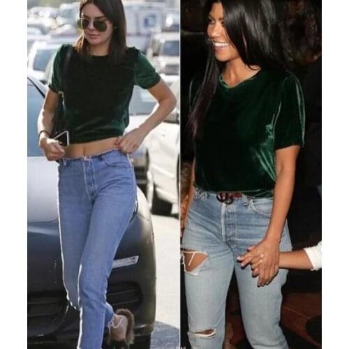 T shirt Women Summer Navy Crushed Velvet T shirt Women Short Sleeve Tee Ladies Tops 2020 Crew Neck Casual Tee