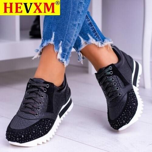 Women Vulcanized Shoes Fashion Beautiful Casual Shoes New Snake Skin Motif Shimmering Stones Design Sneakers Low Womens Heels