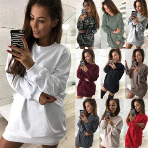 Women Sweatshirt Long Sleeve Casual O-Neck Loose Oversized Dress Autumn Long Sleeve Sweatshirts Tops Femme Vestidos